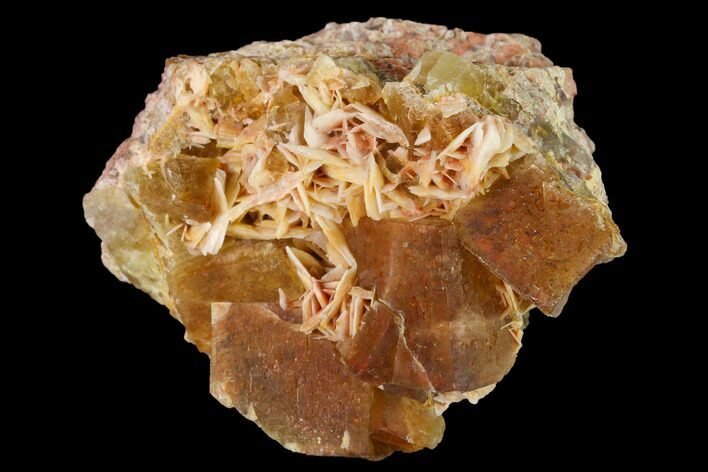 Yellow Cubic Fluorite Crystal Cluster with Barite - Morocco #159967